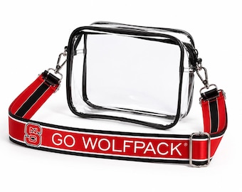 Doorzichtige portemonnee North Carolina met riem - gelicentieerd, canvas, Game Day, Stadium Approved, crossbody, afstuderen, cadeau, terug naar school