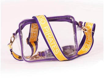 Doorzichtige tas East Carolina met riem - gelicentieerd, canvas, Game Day, Stadium Approved, University, Crossbody, Graduation, ECU, Back to School
