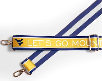 West Virginia - Let's Go Mountaineers - Adjustable Purse Strap, Licensed, Canvas, Stadium Approved, Graduation, Clear Bag,  WV, Crossbody