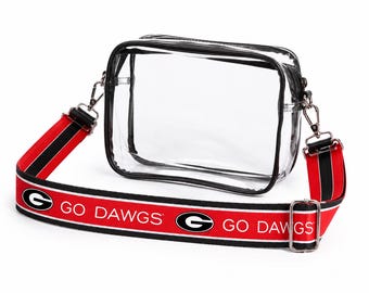 University of Georgia doorzichtige tas met riem, GO DAWGS - gelicentieerd, canvas, achterklep, gamedag, stadion, crossbody, cadeau, afstuderen