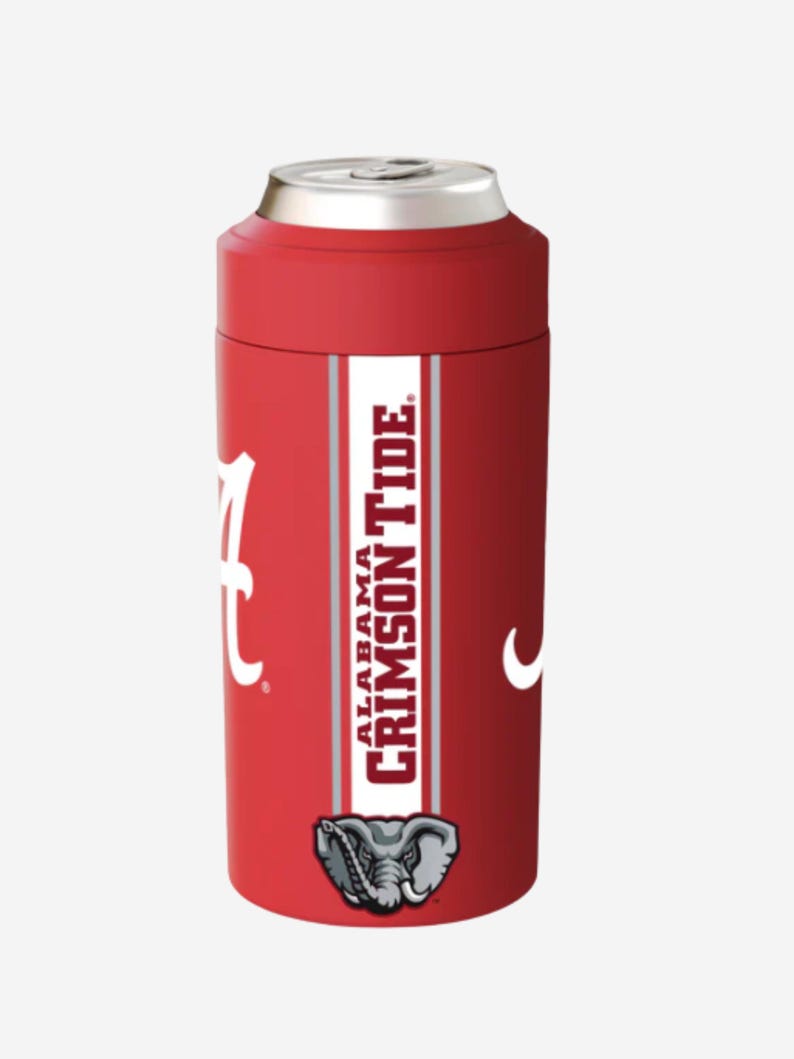 Enfriador de latas universal de Alabama Crimson Tide / Artículos para beber para el día del partido de la NCAA / Enfriador de latas y botellas con aislamiento / Regalo para fanáticos imagen 1