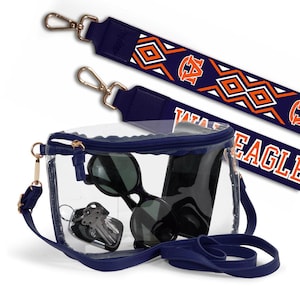 Auburn Clear Purse with Strap, WAR EAGLE, Licensed, Canvas, Purse, Game Day, Stadium, University, Crossbody, Graduation Gift, Christmas Gift