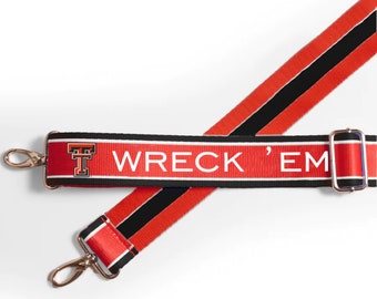 Texas Tech - Wreck Em - Verstelbare tasriem, licentie, patroon, canvas, stadiongoedgekeurd, afstudeercadeau, doorzichtige tas, terug naar school