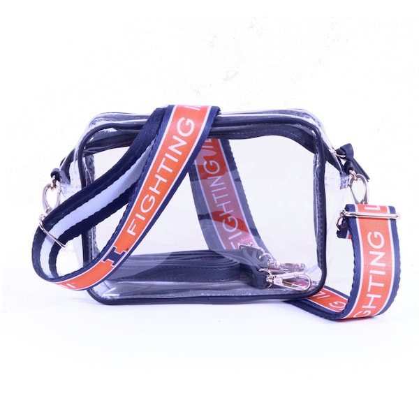 Illinois Clear Purse with Strap / FIGHTING ILLINI - Licensed / Canvas / Purse / Game Day / Stadium / University / Crossbody / Christmas Gift