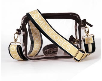 Vanderbilt Klare Geldbörse mit Riemen - Lizenziert, Segeltuch, Spieltag, Stadionzugelassen, Universität, Crossbody, Abschlussfeier, Geschenk, Schulanfang