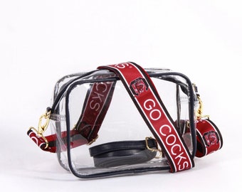 South Carolina Clear Purse with Strap GO GAMECOCKS - Licensed, Canvas, Tailgate, Game Day, Stadium, Crossbody, University, Graduation