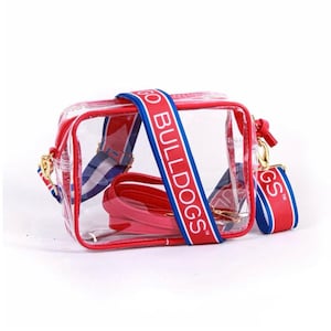 Cartera transparente con correa de Louisiana Tech: con licencia, de lona, para el día del partido, aprobada por el estadio, para la universidad, cruzada, para graduación, como regalo, para el portón trasero