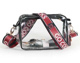 South Carolina Clear Purse with Strap GO GAMECOCKS - Licensed, Canvas, Tailgate, Game Day, Stadium, Crossbody, University, Graduation