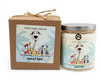 COCONUT SOLEIL - Quirky Dog Candle in gift box -  All Natural Soy Wax Candle - paraffin-free, phthalate-free, pet friendly