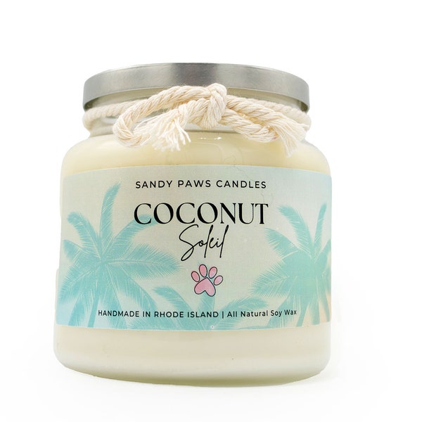 Coconut Soleil Soy Wax Candle -paraffin-free, phthalate-free, pet friendly