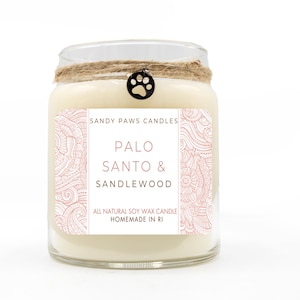 Palo Santo & Sandlewood Soy Wax Candle -paraffin-free, phthalate-free, pet friendly