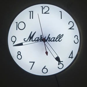 Marshall Amplifiers Dealer Style Light Up Shop Clock | White Back light |  Man Cave Decor | Music Room Decor | Garage Decor |