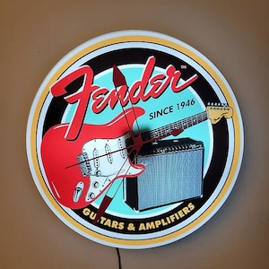 Fender Guitars Dealer Style Light Up Clock Stratocaster/Twin Reverb | White Backlight | Man Cave Decor | Garage Decor | Music Room