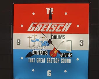 1950's/60's Gretsch Guitars/Amps/Drums Dealer Style Light-Up Clock Killer Cool Man Cave/Garage Item