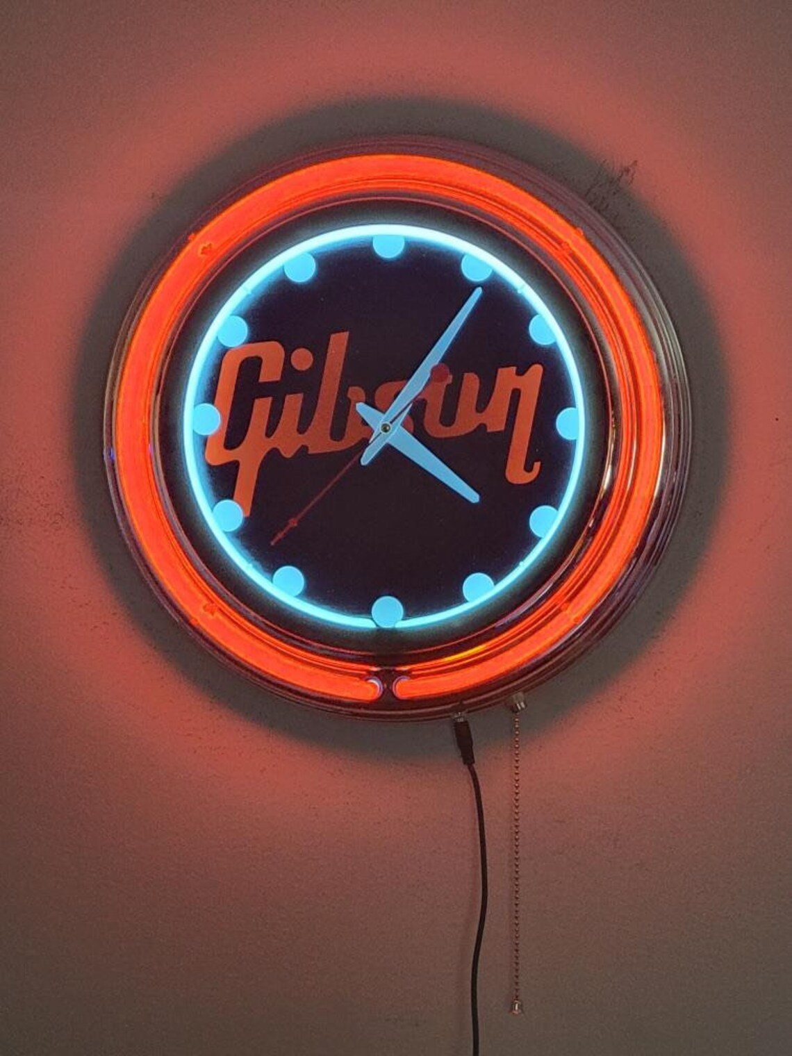Gibson Guitars Neon Wall Clock Double Neon Red & White Man Etsy