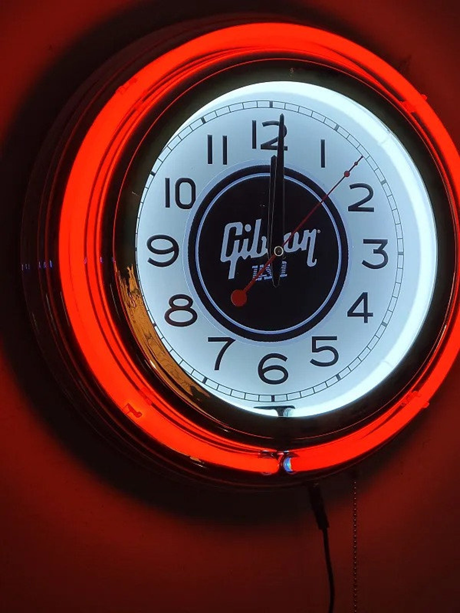 80’s Gibson USA Guitars Double Neon Red/white Wall Clock Killer Cool