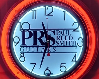 PRS Guitars Double Neon Red/White Wall Clock Killer Cool Man Cave, Bar, Garage Item