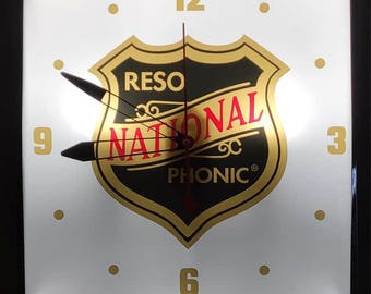 National Resophonic Guitars Dealer Style Light-Up Clock Killer Cool Man Cave/Garage Item