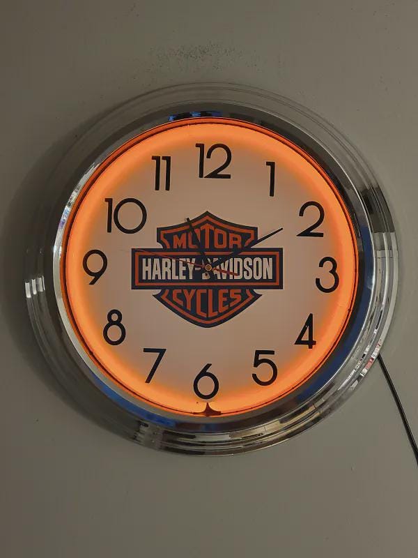 Harley Davidson Orange Neon Wall Clock Killer Cool Man Cave, Bar