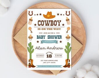 Cowboy Baby Shower Invitation Wild West Western Baby Shower Invite Country Baby Shower Invitation Rodeo Baby Blue Party Instant Download