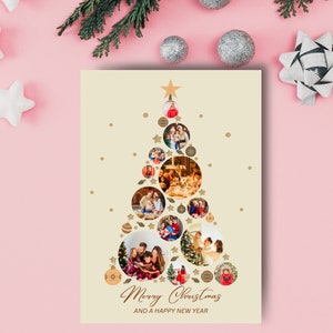 Tarjeta de fotos de Navidad Editable Navidad Foto Collage Plantilla de tarjeta navideña Imprimible Imagen familiar Tarjeta navideña Descarga instantánea Canva DIY