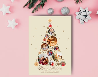 Christmas Photo Card Editable Christmas Photo Collage Holiday Card Template Printable Family Picture Holiday Card Instant Download Canva DIY