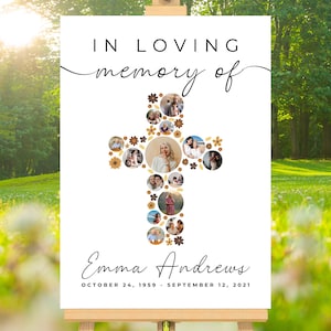 Funeral Photo Collage Template Christian Cross Collage Celebration of Life Poster Memorial Service Sign Funeral Welcome Sign Template Canva
