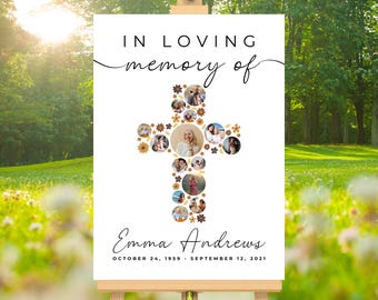 Funeral Photo Collage Template Christian Cross Collage Celebration of Life Poster Memorial Service Sign Funeral Welcome Sign Template Canva
