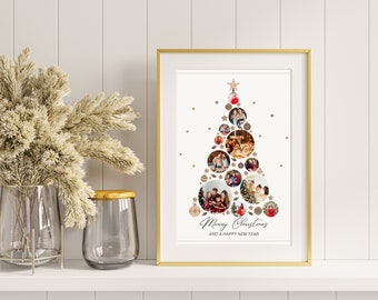 Christmas Tree Photo Collage Modern Photo Holiday Collage Canva Template Printable Editable Family Picture Christmas Gift Instant Download