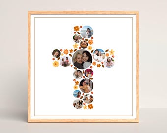 Plantilla de collage de cruz, collage de fotos cristiano, regalo personalizado para el Día del Padre, arte de pared con fotos, regalo para el Día de la Madre, decoración de iglesia