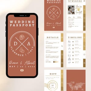 Digital Passport Wedding Invitation Template Destination Wedding Invite Orange Terracota Editable Canva Travel Theme Evite Instant Download