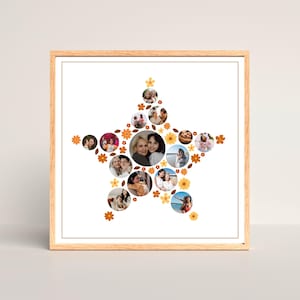 Star Collage Template Floral Photo Collage Personalized Father's Day Gift For Him Photo Wall Mother's Day Gift for Her Fall Home Decor Canva