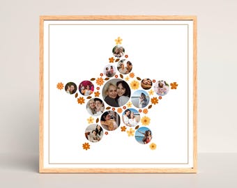 Star Collage Template Floral Photo Collage Personalized Father's Day Gift For Him Photo Wall Mother's Day Gift for Her Fall Home Decor Canva