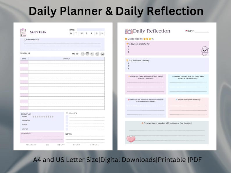 Daily Reflection Planner: Hourly Time Blocking Template (printable PDF ...