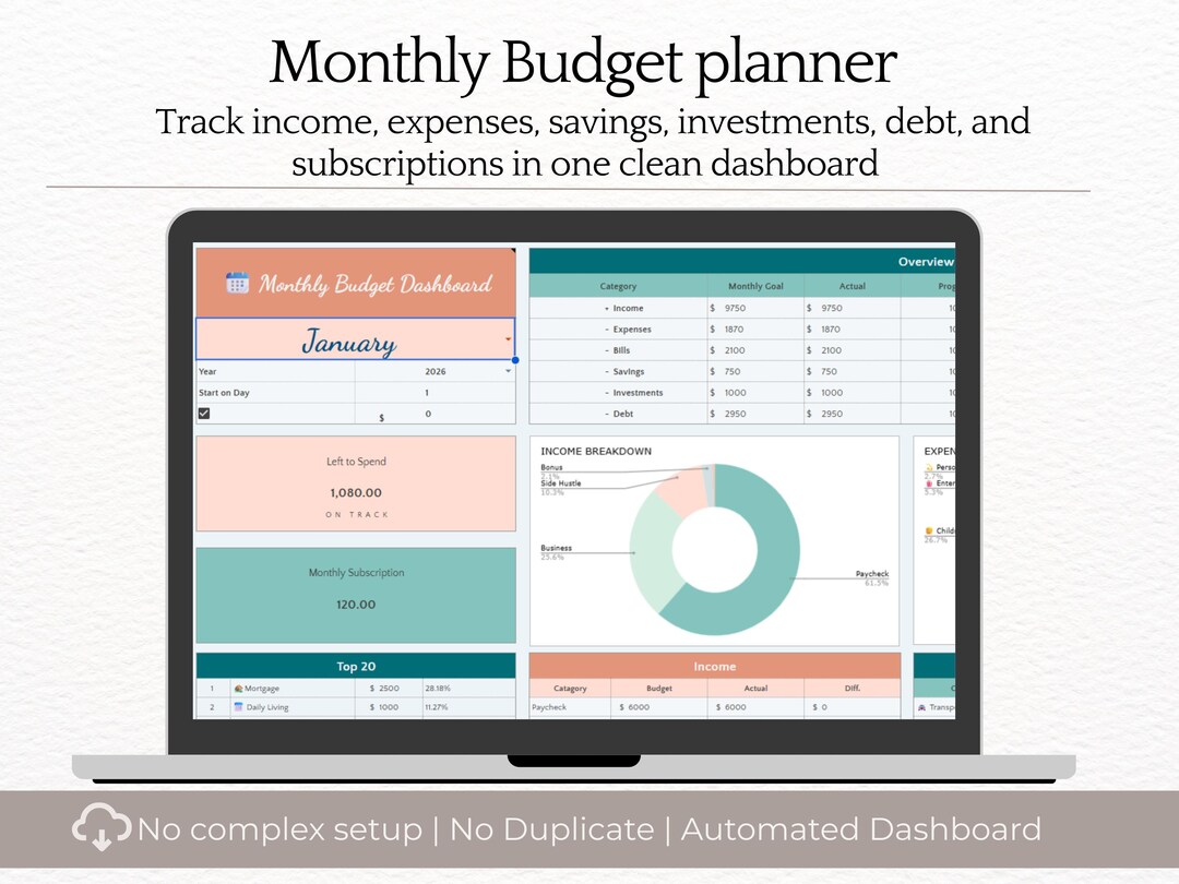 Google Sheets Monthly Budget Planner | Income and Expense Tracker ...