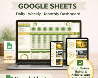 Habit Tracker| Goal Tracker Spreadsheet: Daily, Weekly, Monthly (Google Sheets)