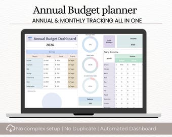 Annual Budget Planner | Google Sheets Template | Monthly Budget | Expense Tracker | Personal Finance