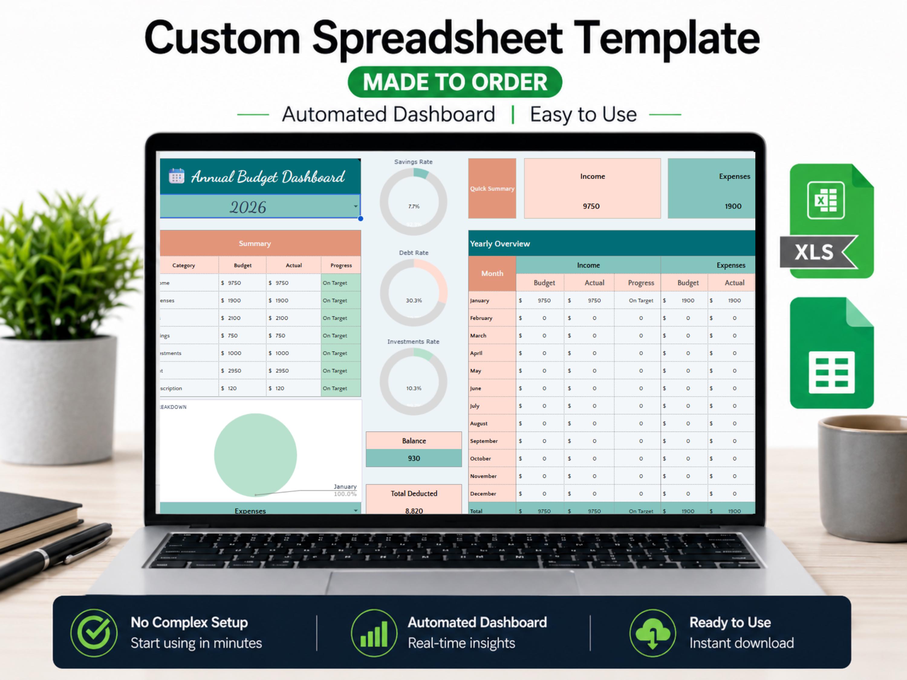 Custom Spreadsheet Template | Google Sheets, Excel Planner (made to ...