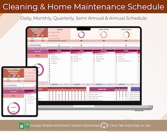 Home Cleaning and Maintenance Schedule: Google Sheets and Excel Template (Digital Download)