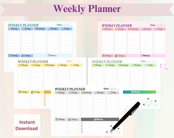 Weekly Planner Bundle | 5 Color Themes | A4, A5 & US Letter| Landscape Formats (printable planner)