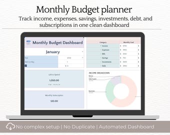 Monthly Budget Planner Template: Simple Finance Manager (Digital Download)
