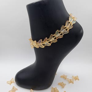 Gold butterfly anklets: Handmade Body Jewelry silver stretchy anklets
