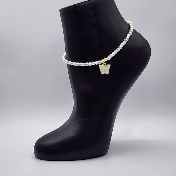 Pearl anklet, ankle bracelet, dainty jewelry, stretch anklet, elastic.
