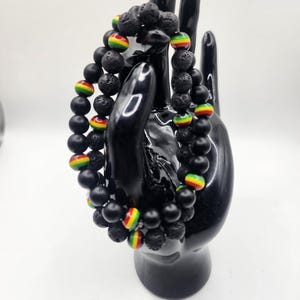 Rasta Beaded Bracelet: African Reggae Colors, Stretchable Design