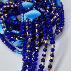 Royal Blue Crystal Waistbeads: African Belly Chain with Gold Accents