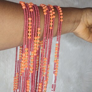Earth Tone Waist Beads: Burgundy, Orange African Body Jewelry