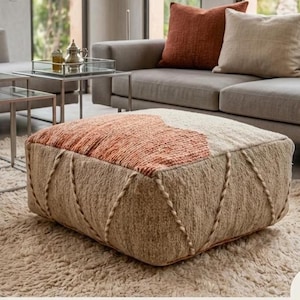 moroccan floor pouf handmade wool pouf berber cushion boho floor pillow kilim pouf ottoman square pouf neutral decor living room