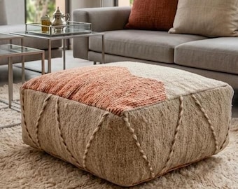 Marokkaanse vloerpoef handgemaakte wollen poef Berber kussen boho vloerkussen Kilim poef Ottomaanse vierkante poef neutrale inrichting woonkamer