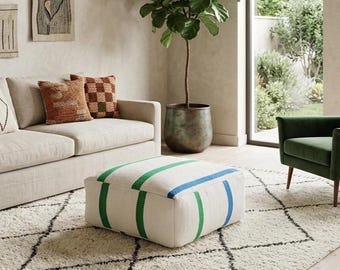 Moroccan pouf – Floor cushion, ottoman pouf kilim green and blue ottoman pouf
