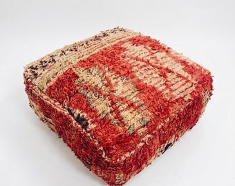 Handgefertigter marokkanischer Wollpouf, Vintage-Berber-Ottomane